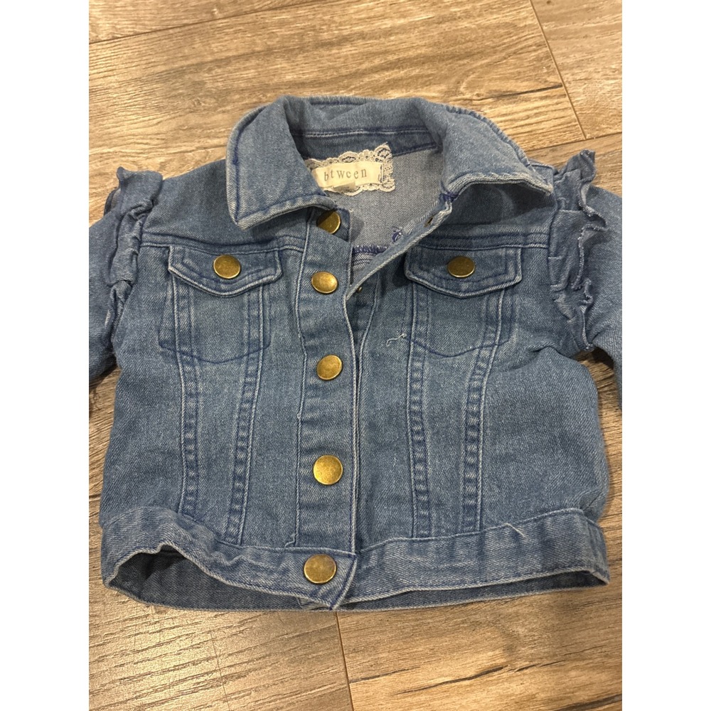 Btween Toddler Girls Blue Ruffle Shoulder Denim Jean Jacket Size 3T Medium Wash